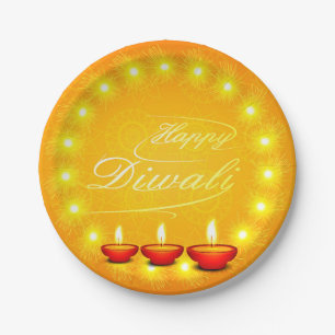 Assiettes En Carton Joyeux Diwali Plate Jaune 7"