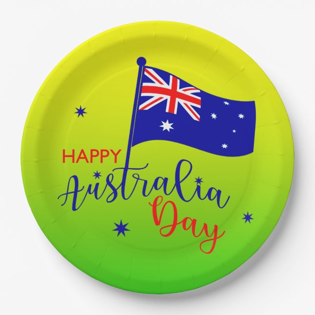 Assiettes En Carton Joyeux drapeau Australie Jour Gold Vert 9" (Devant)