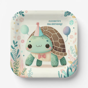 Assiettes En Carton Joyeux Enfants Cute Tortoise fête d'anniversaire