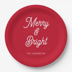 Assiettes En Carton Joyeux et brillant script de typographie rouge