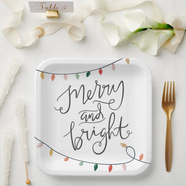 Assiettes En Carton Joyeux et brillants feux de Noël Festif (Mariage)