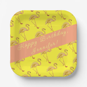 Assiettes En Carton Joyeux Flamants roses d'anniversaire personnalisés