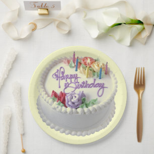 Assiettes En Carton Joyeux gâteau d'anniversaire bougies