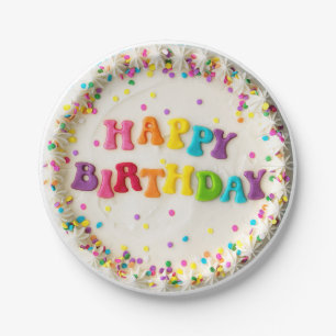 Assiettes En Carton Joyeux gâteau décoré d'anniversaire