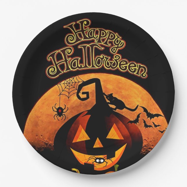 Assiettes En Carton Joyeux Halloween (Devant)