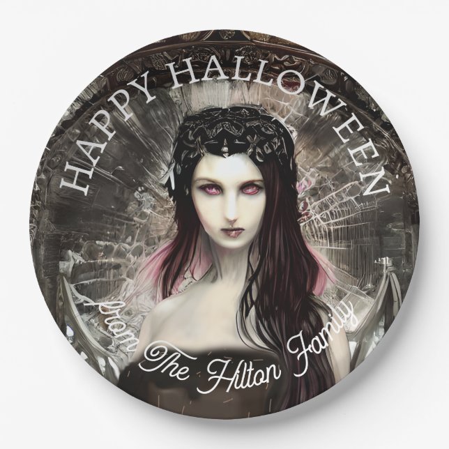Assiettes En Carton Joyeux Halloween Ange Tombe Steampunk Gothique (Devant)