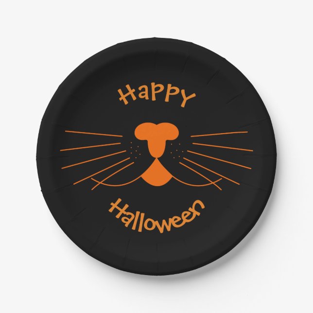 Assiettes En Carton Joyeux Halloween Black Orange Party (Devant)