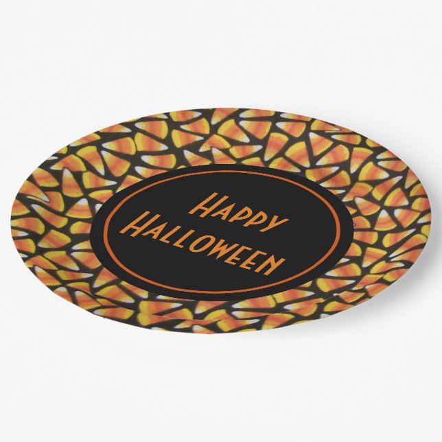 Assiettes En Carton Joyeux Halloween Candy Corn (Angle)