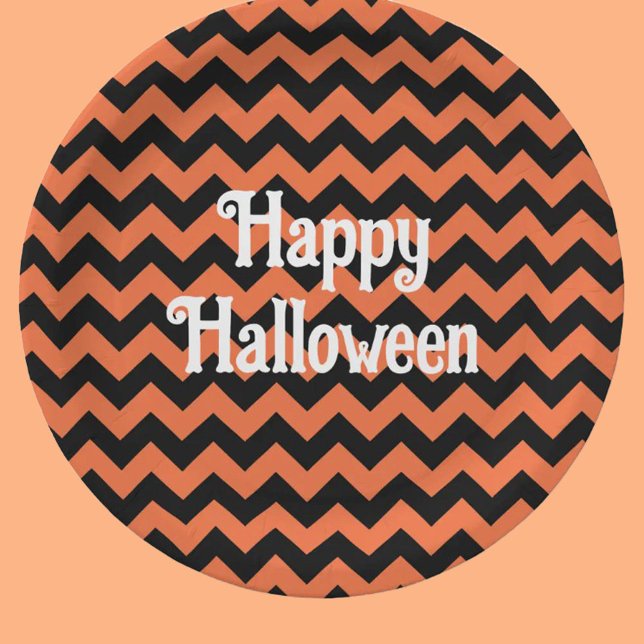Assiettes En Carton Joyeux Halloween chevron strié enfants fête (Créateur téléchargé)