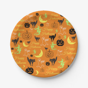 Assiettes En Carton Joyeux Halloween Citrouille Fantôme Sorcière Lune