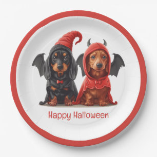 Assiettes En Carton Joyeux Halloween Dachshund Chiens Devil Bat