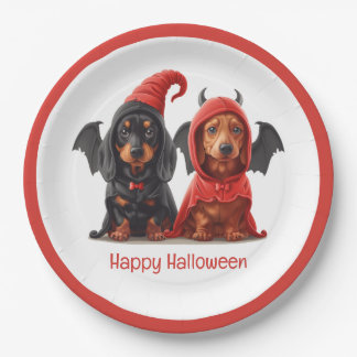 Assiettes En Carton Joyeux Halloween Dachshund Chiens Devil Bat