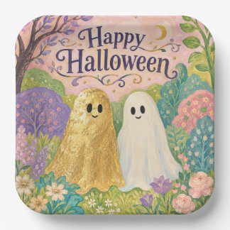 Assiettes En Carton Joyeux Halloween Joli Fantôme Fleur Jardin