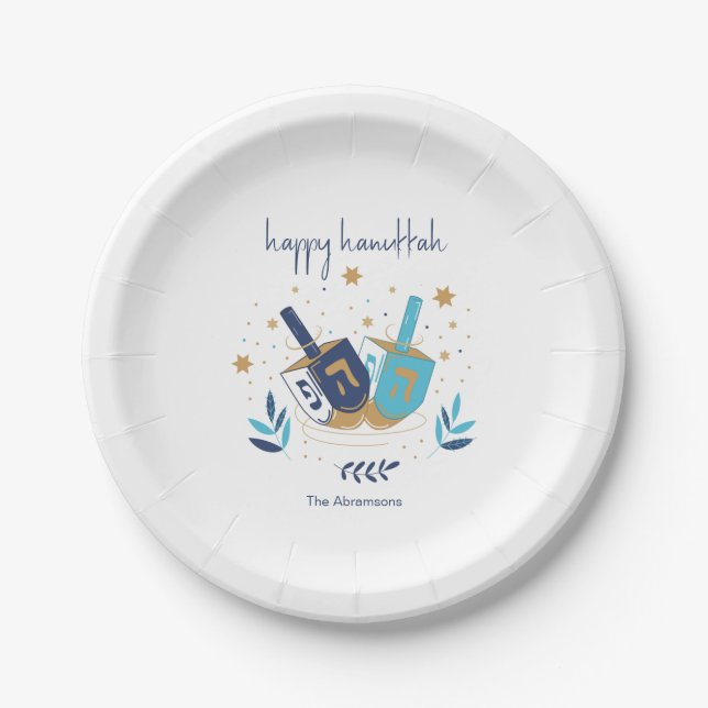 Assiettes En Carton Joyeux Hanoukka Floral Dreidel (Devant)