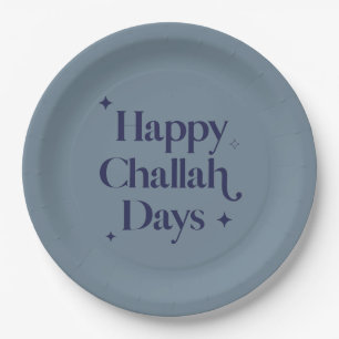 Assiettes En Carton  Joyeux Jours de Challah Hanoukka Minimaliste Bleu