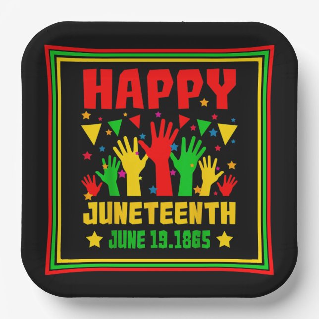 Assiettes En Carton Joyeux Junetdix Black Red Green Mains Jaunes (Recto)