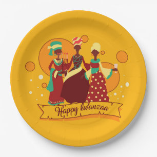 Assiettes En Carton Joyeux Kwanzaa 3 dames 9"