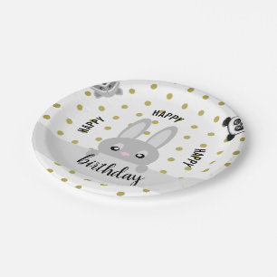 Assiettes En Carton Joyeux lapin d'anniversaire (animaux)