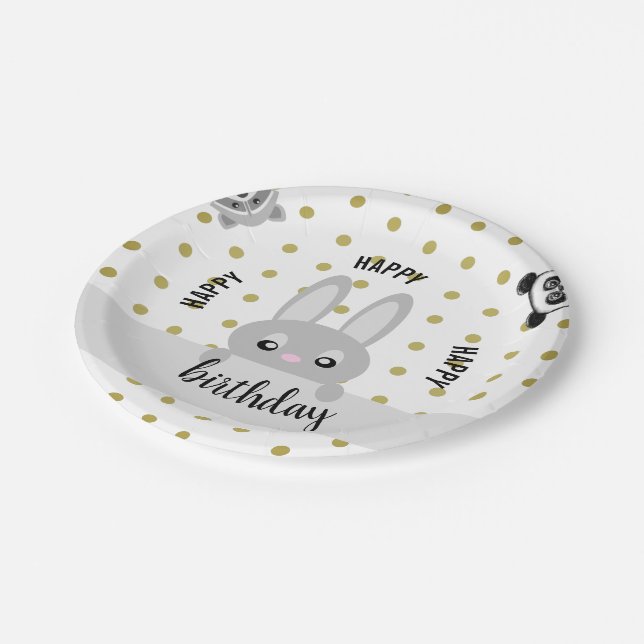 Assiettes En Carton Joyeux lapin d'anniversaire (animaux) (Angle)