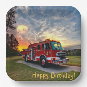 Assiettes En Carton Joyeux moteur de feu d'anniversaire