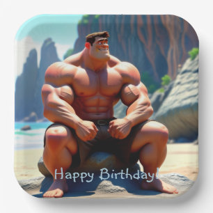 Assiettes En Carton Joyeux Muscleman d'anniversaire