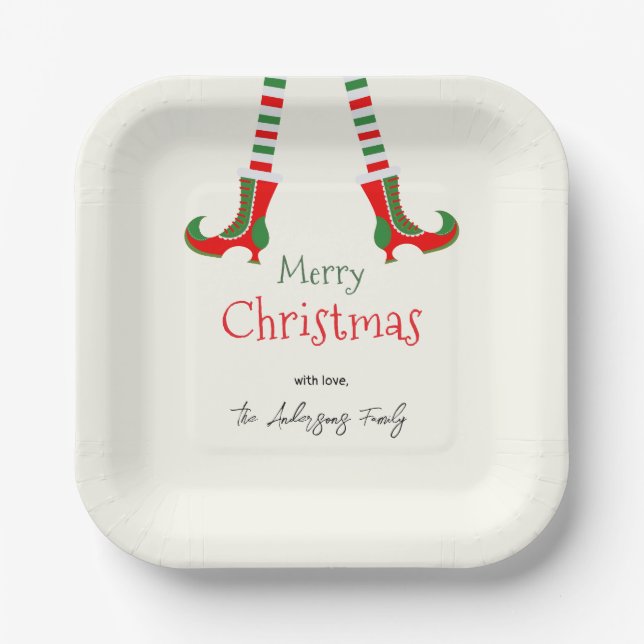 Assiettes En Carton Joyeux Noël aux jambes d'elfes (Recto)