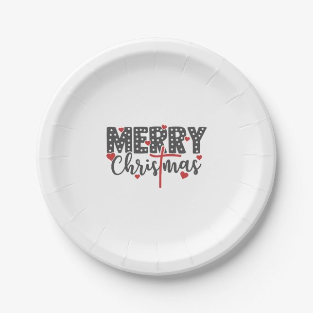 Assiettes En Carton Joyeux Noël avec le coeur (Devant)