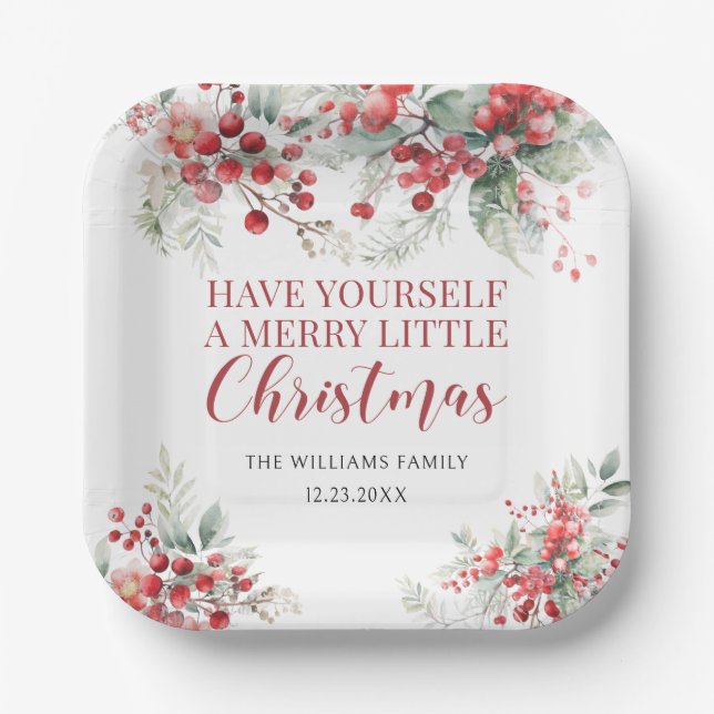 Assiettes En Carton Joyeux Noël baies d'hiver Plaques en papier (Recto)