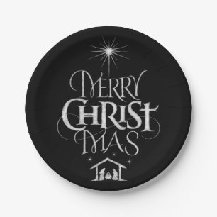 Assiettes En Carton Joyeux Noël Calligraphie Religieuse Chalkboard
