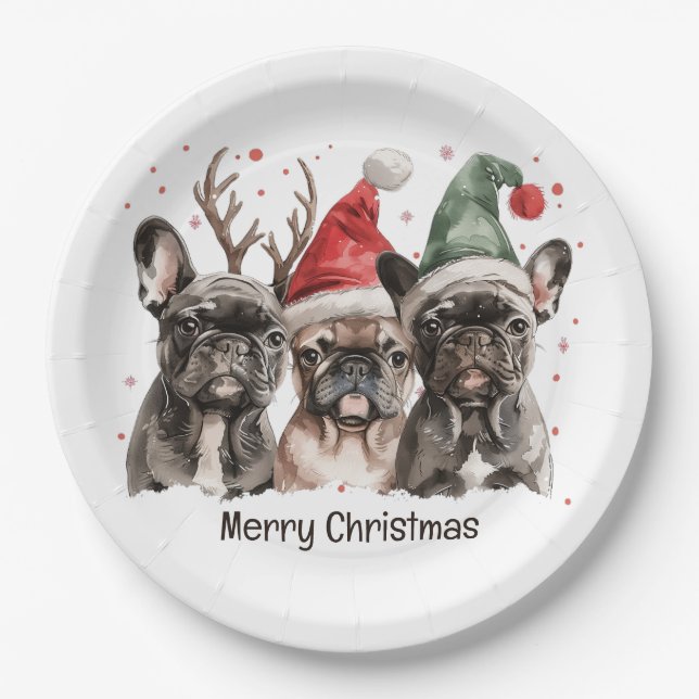Assiettes En Carton Joyeux Noël Chiens de rennes Français (Devant)