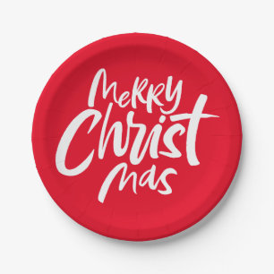 Assiettes En Carton Joyeux Noël chrétien Lettres Religieux Rouge