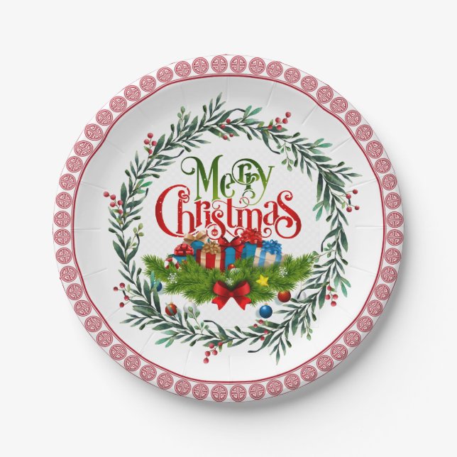 Assiettes En Carton Joyeux Noël, design de vacances, (Devant)