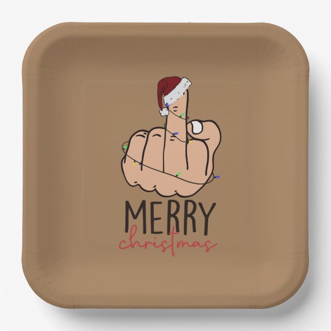 Assiettes En Carton Joyeux Noël donner le doigt (Recto)
