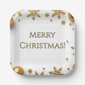Assiettes En Carton Joyeux Noël en or 