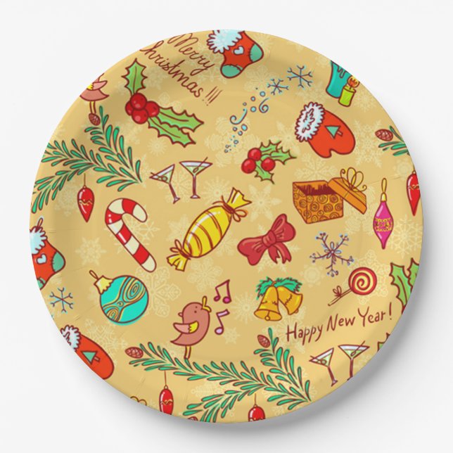 Assiettes En Carton Joyeux Noël Et Bonne Année (Devant)