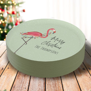 Assiettes En Carton Joyeux Noël Fête Lumières Flamant rose rose