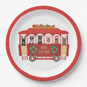 Assiettes En Carton Joyeux Noël Français Bulldogs Vacances Trolly