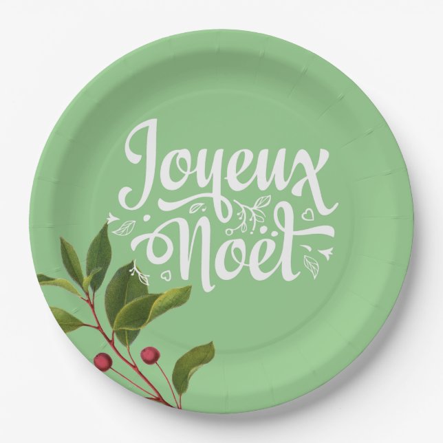 Assiettes En Carton Joyeux Noel Français Joyeux Noël Rouge et Vert (Devant)