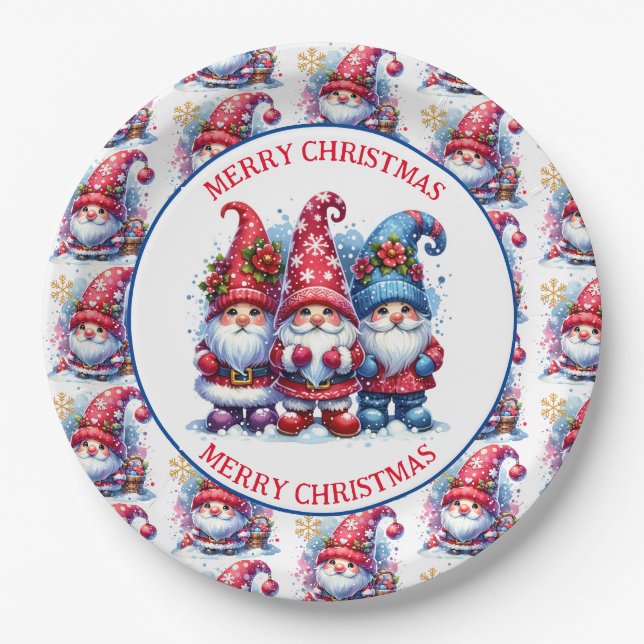 Assiettes En Carton Joyeux Noël Gnomes (Devant)