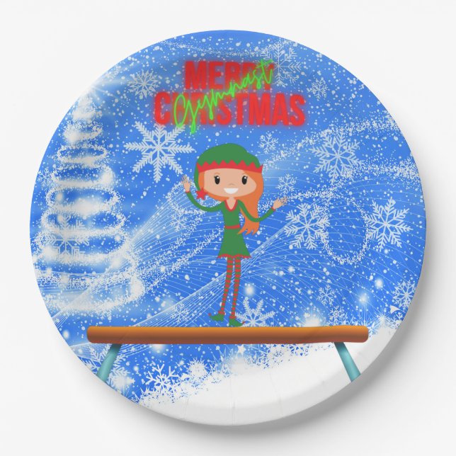 Assiettes En Carton Joyeux Noël Gymnast Elf (Devant)