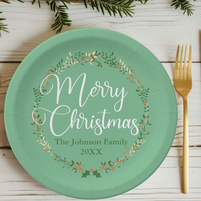Assiettes En Carton Joyeux Noël Joli Green Wreath fête personnalisée (Créateur téléchargé)