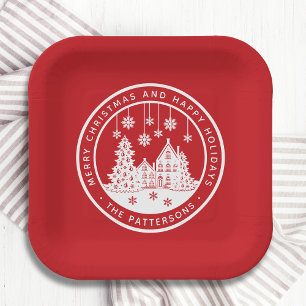 Assiettes En Carton Joyeux Noël Joyeux Vacances Hiver Personnalisé