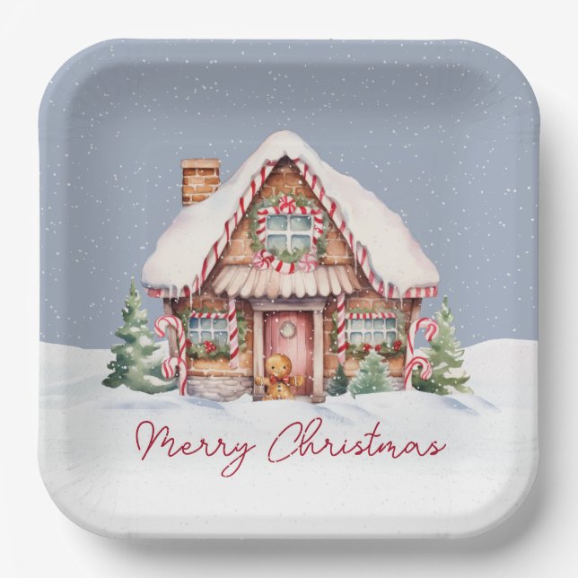 Assiettes En Carton Joyeux Noël Maison en pain d'épices (Recto)