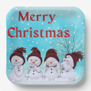 Assiettes En Carton Joyeux Noël mignon petits neigers