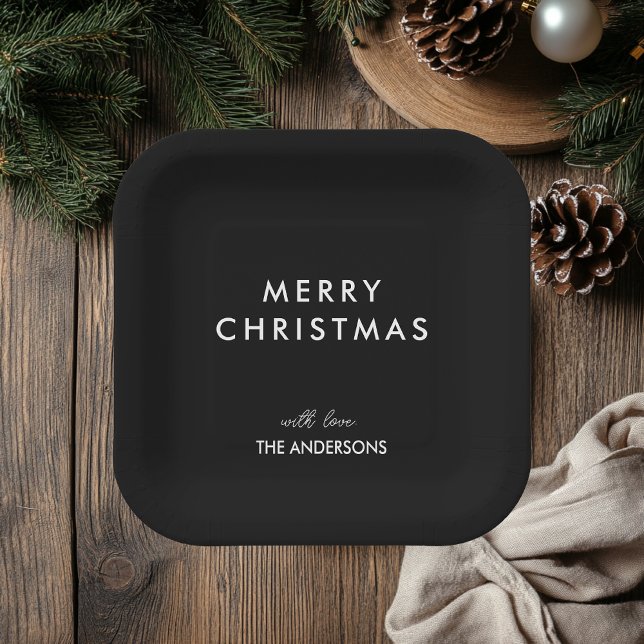 Assiettes En Carton Joyeux Noël Nom personnalisé Noir (Créateur téléchargé)