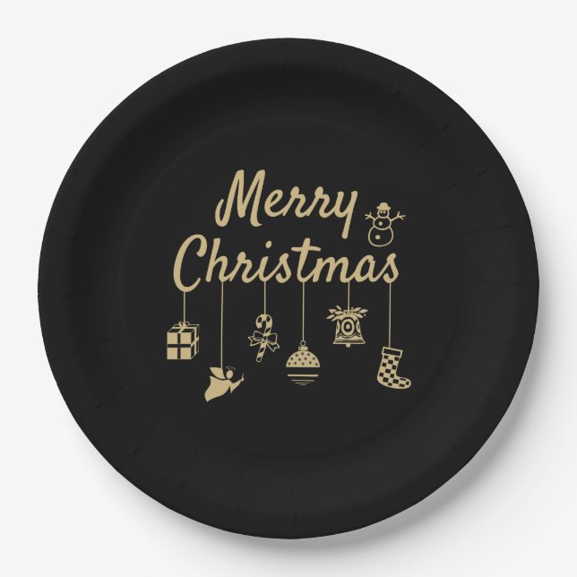 Assiettes En Carton Joyeux Noël Ornements or (Devant)