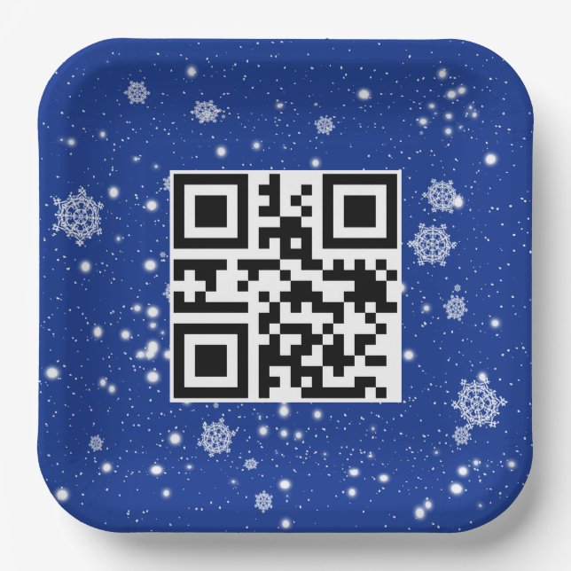 Assiettes En Carton Joyeux Noël QR Code sur les flocons de neige (Recto)