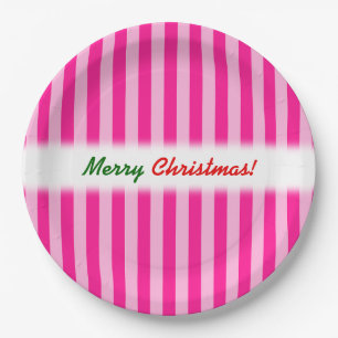Assiettes En Carton "Joyeux Noël ! " ; Rayures rose-clair et