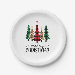 Assiettes En Carton Joyeux Noël Red Green Plaid Arbres