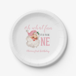 Assiettes En Carton Joyeux Noël Rose Santa Premier Anniversaire